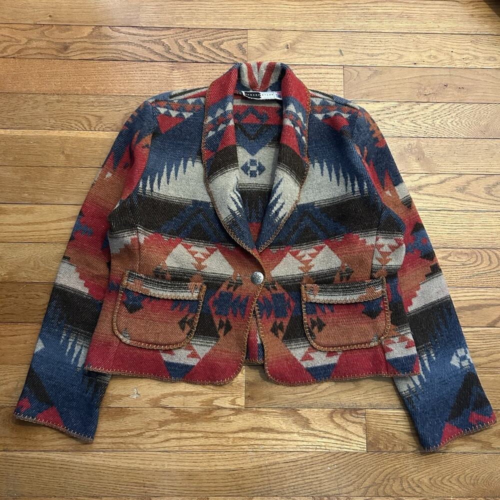 Vintage Rhonda Stark Wool Aztec Navajo Southwest Western Cropped Jacket Large